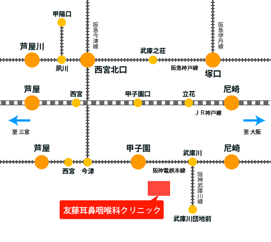 阪神甲子園駅までの路線図